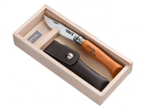 Нож складной Opinel №08 Carbone (кожаный чехол, подарочная коробка) (000815)
