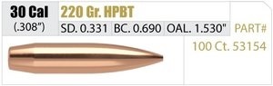 Пуля Nosler Custom Competition HPBT .30 220 гр/14.25 грамм 100 шт. (13-53154)