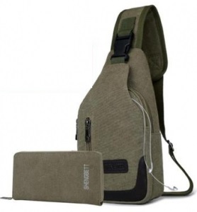Рюкзак с одной лямкой Denater Olive с кошельком (DENLOVE-K)